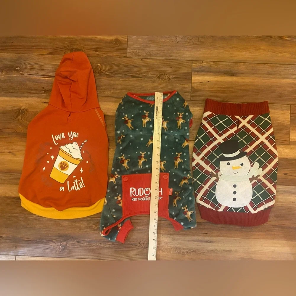 Dog Sweaters Christmas Fall Rudolph Coffee Plaid lot of 3 size large